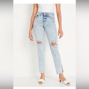 Old Navy high waisted OG straight ripped side-slit jeans, size: 12T (32” inseam)